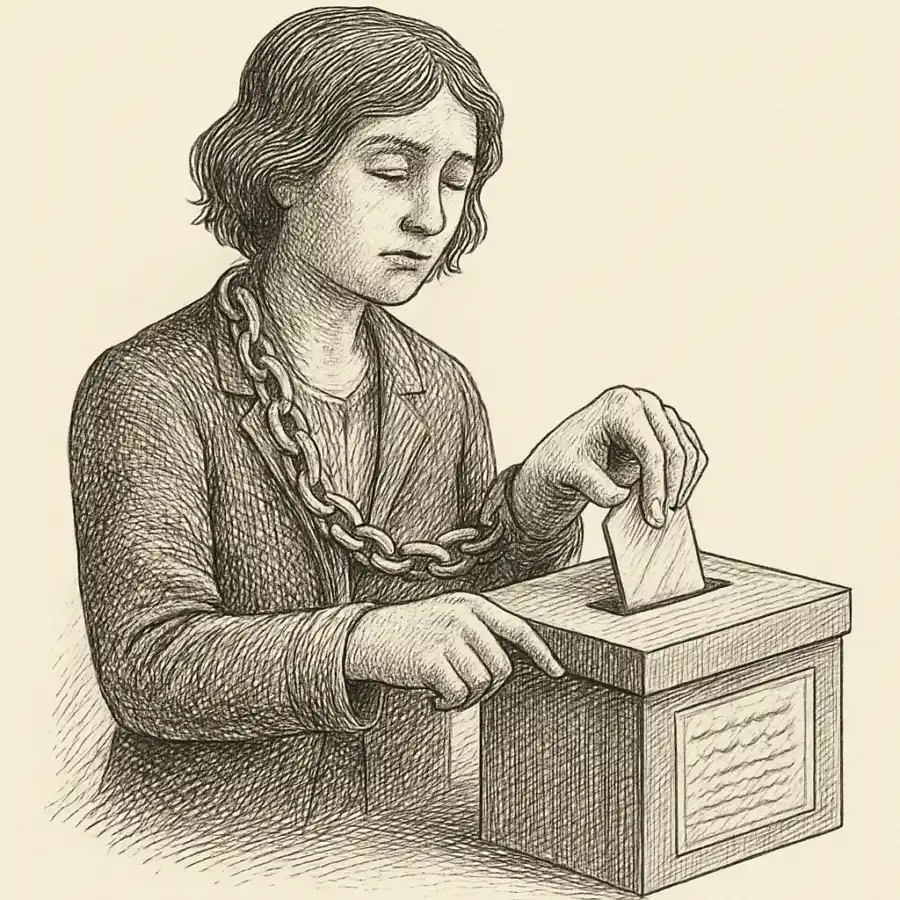Ir a votar, ¿por obligación? — ilustración Ilustración en grabado sobre Ir a votar, ¿por obligación?