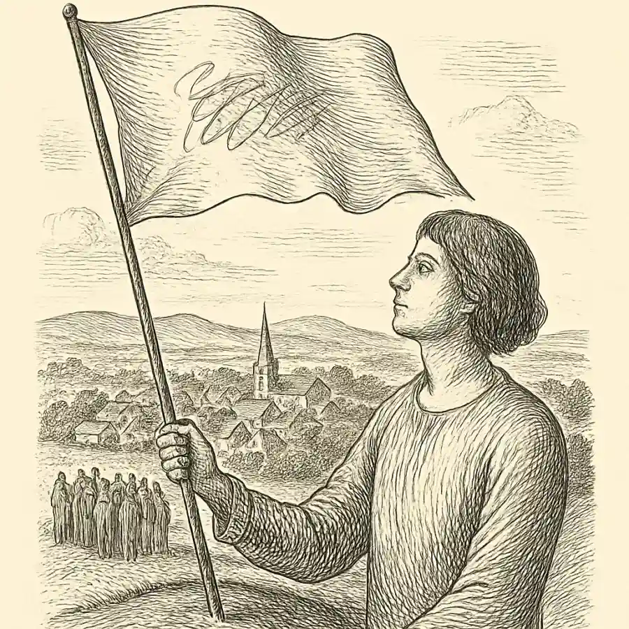 Bandera sin murallas — ilustración Ilustración en grabado sobre Bandera sin murallas