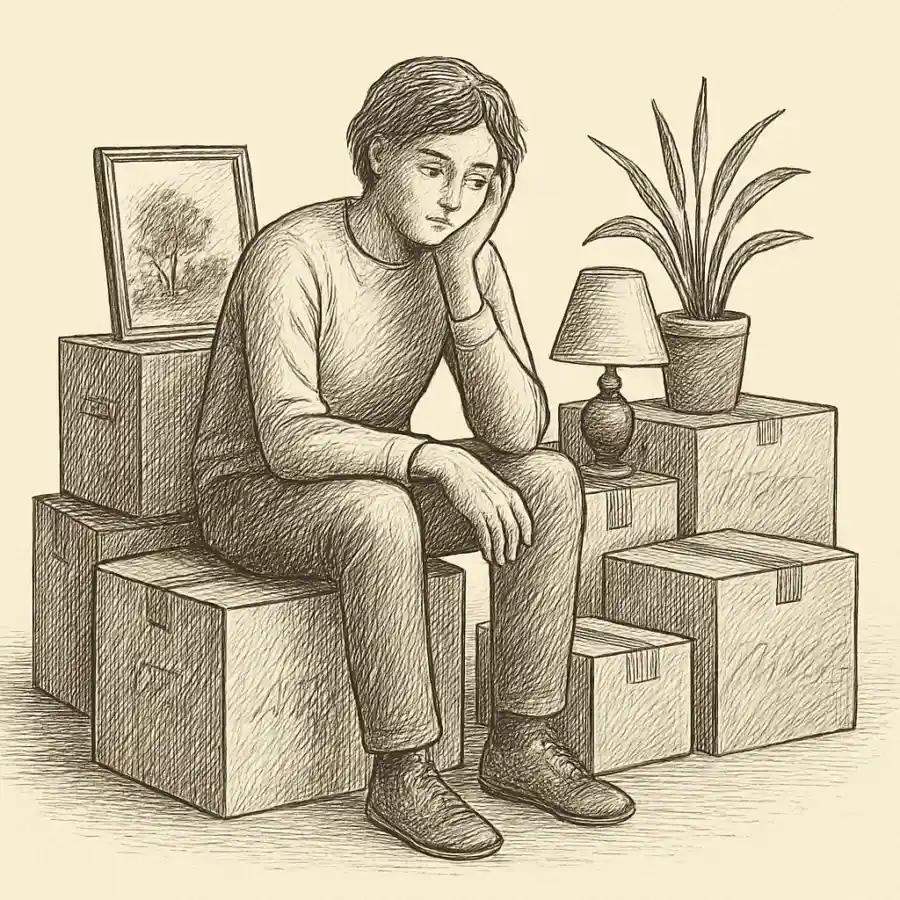 Mi vida cabe en cajas — ilustración Ilustración en grabado sobre Mi vida cabe en cajas