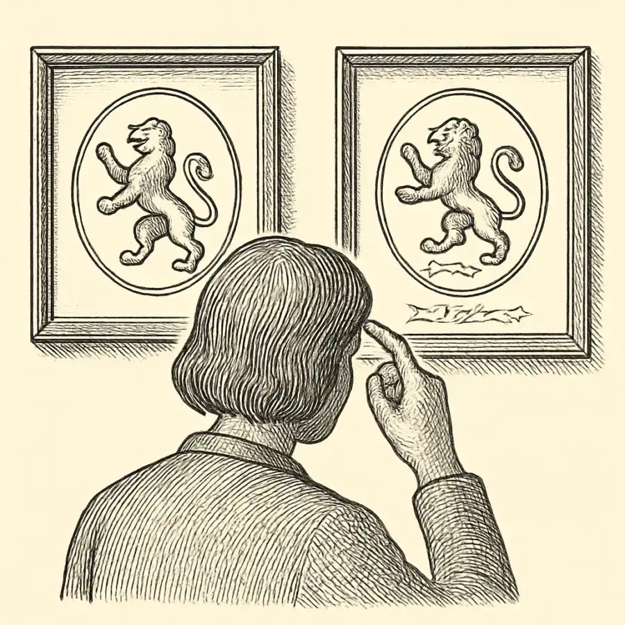 Ilustración en grabado sobre Ese logo nunca fue así