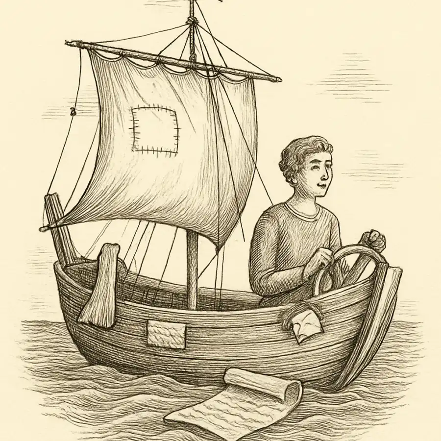 Ilustración en grabado sobre Mi yo como barco parchado