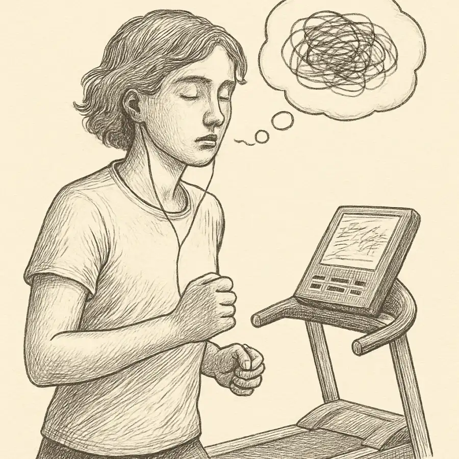 Ilustración en grabado sobre Cuando entreno, me escucho