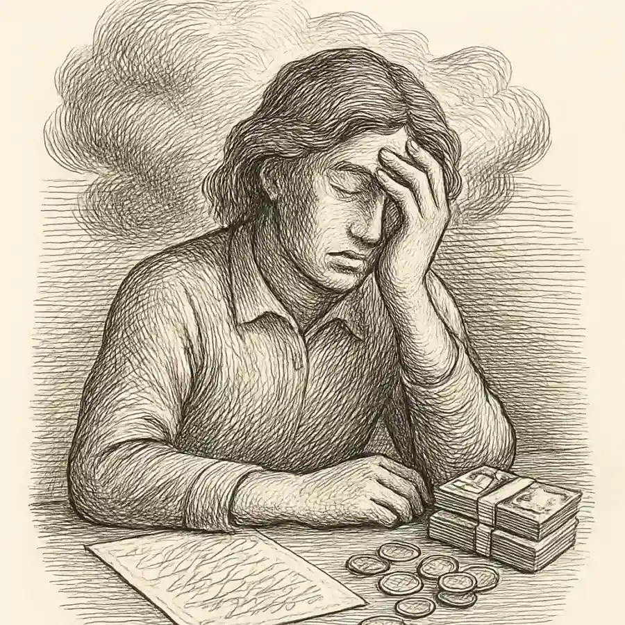 Más sueldo, misma ansiedad — ilustración Ilustración en grabado sobre Más sueldo, misma ansiedad