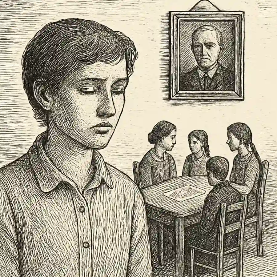 Los silencios también heredan — ilustración Ilustración en grabado sobre Los silencios también heredan
