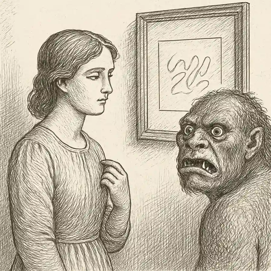 Lo feo también me mira — ilustración Ilustración en grabado sobre Lo feo también me mira
