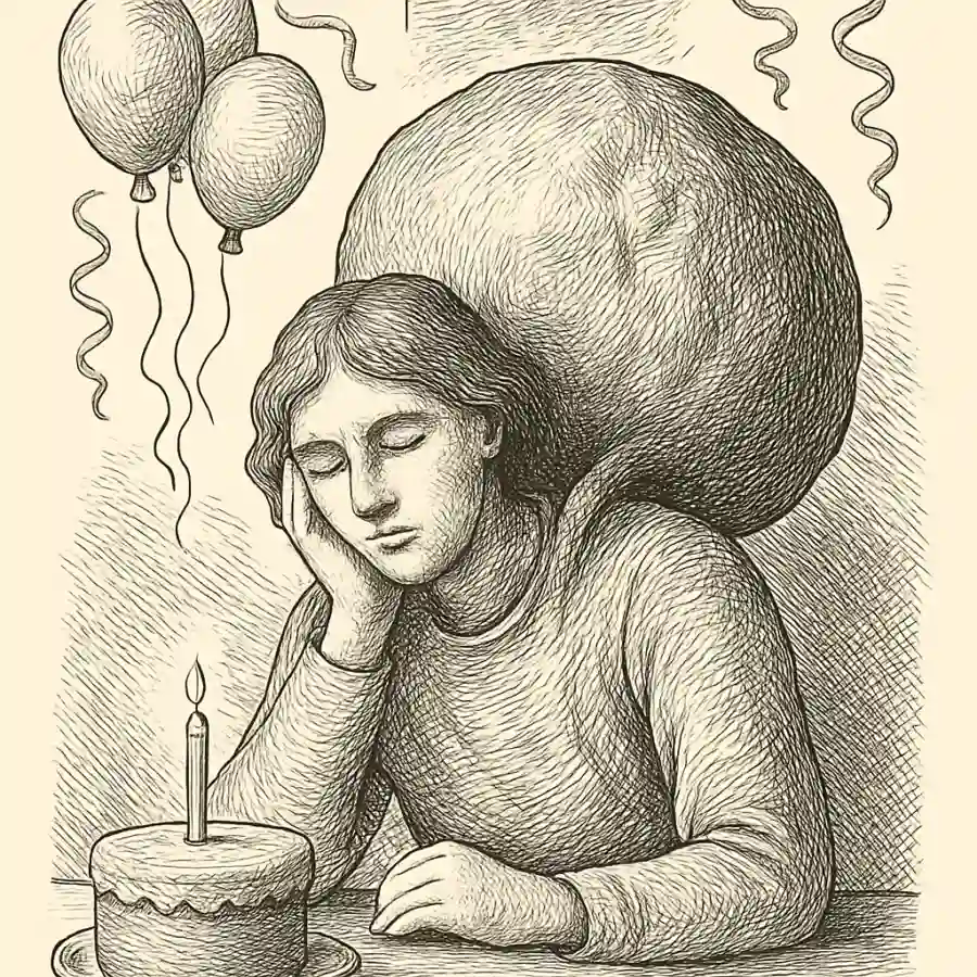 Cada cumpleaños me pesa más — ilustración Ilustración en grabado sobre Cada cumpleaños me pesa más