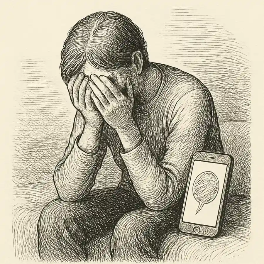 Mi teléfono aprendió a consolarme — ilustración Ilustración en grabado sobre Mi teléfono aprendió a consolarme
