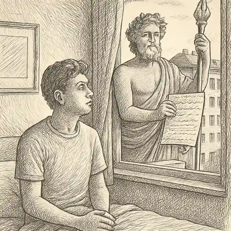 Ilustración en grabado sobre Mi barrio también inventa dioses