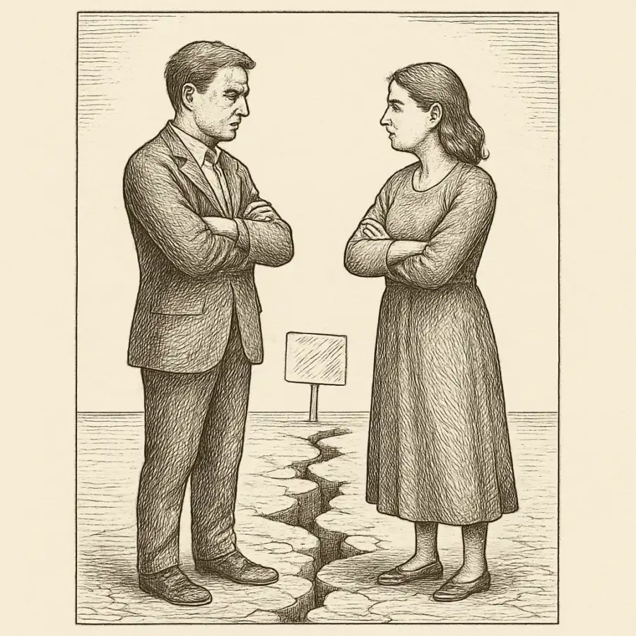 Tener razón nos arruinó — ilustración Ilustración en grabado sobre Tener razón nos arruinó