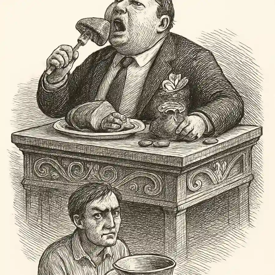 Los de arriba comen — ilustración Ilustración en grabado sobre Los de arriba comen