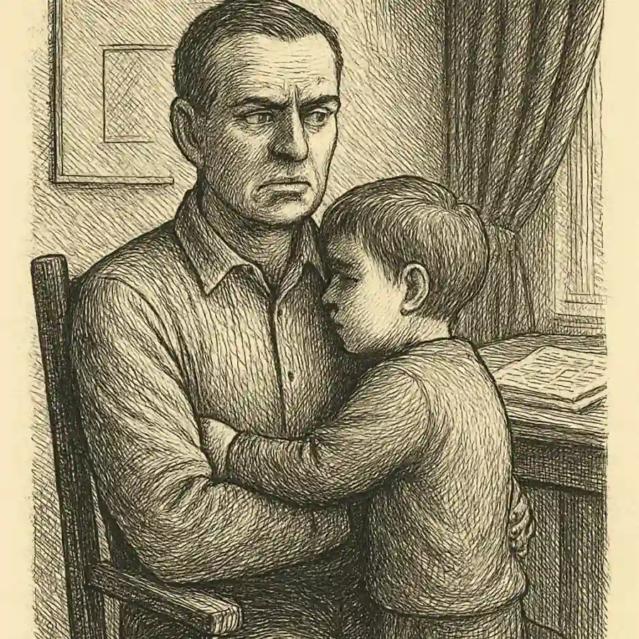 Ilustración en grabado sobre Mi viejo nunca abrazaba
