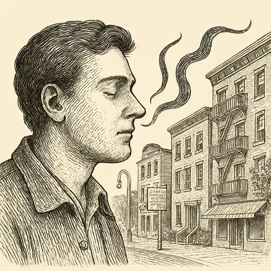 Ilustración en grabado sobre Mi barrio entra por la nariz