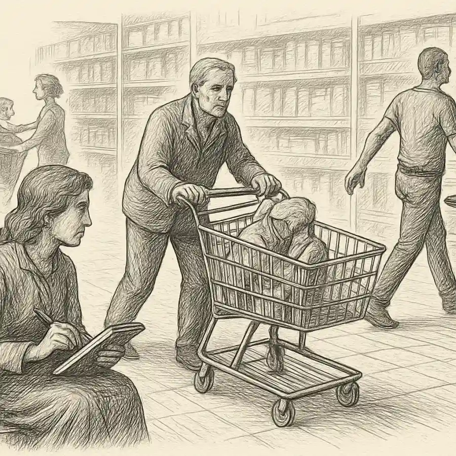 Lo que revela un carrito — ilustración Ilustración en grabado sobre Lo que revela un carrito
