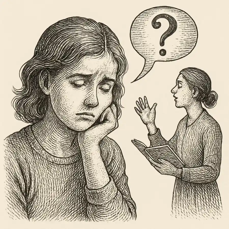Ilustración en grabado sobre La vergüenza que me daba preguntar cosas simples