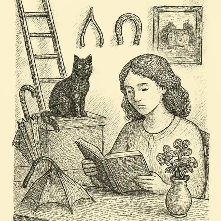 Las pequeñas supersticiones que viven en mi casa — ilustración Ilustración en grabado sobre Las pequeñas supersticiones que viven en mi casa
