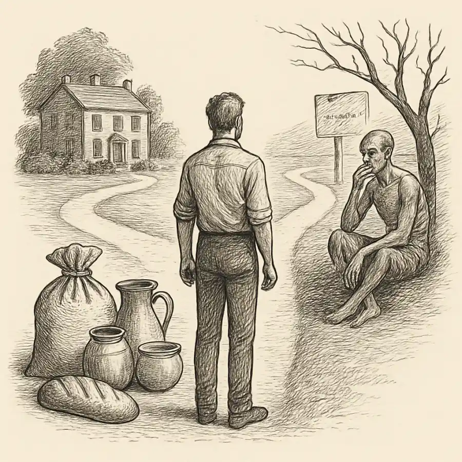 Renta básica de lo esencial: el esfuerzo sí, el hambre no — ilustración Ilustración en grabado sobre Renta básica de lo esencial: el esfuerzo sí, el hambre no