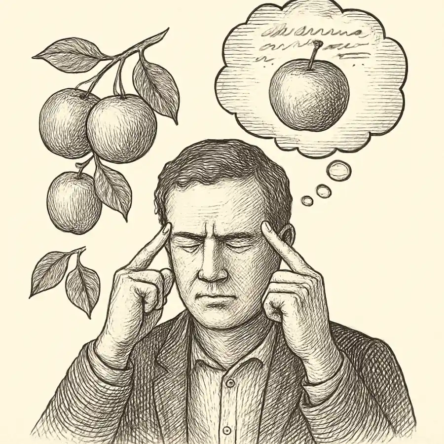 Yo no veo manzanas — ilustración Ilustración en grabado sobre Yo no veo manzanas