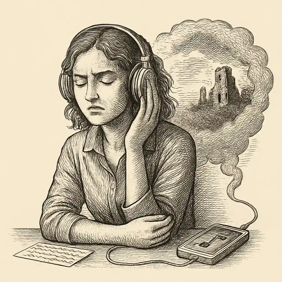 Ilustración en grabado sobre La música me alquila emociones