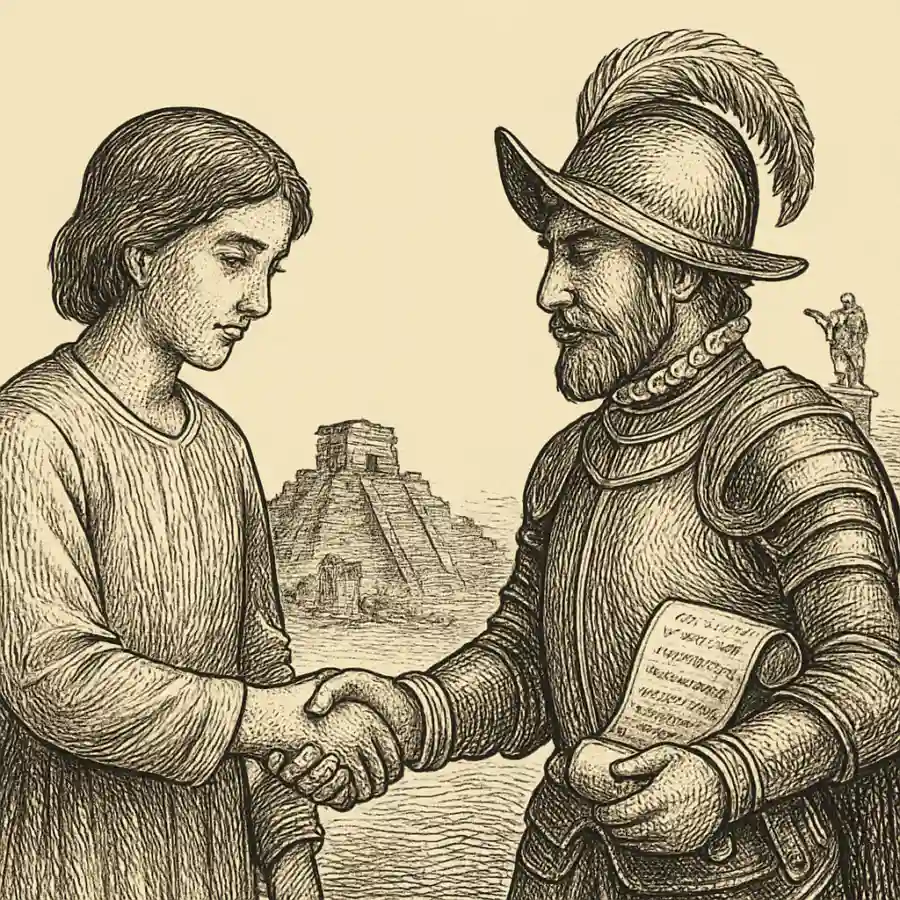 La culpa no cruza siglos — ilustración Ilustración en grabado sobre La culpa no cruza siglos