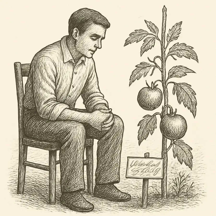 Dos tomates y paciencia — ilustración Ilustración en grabado sobre Dos tomates y paciencia