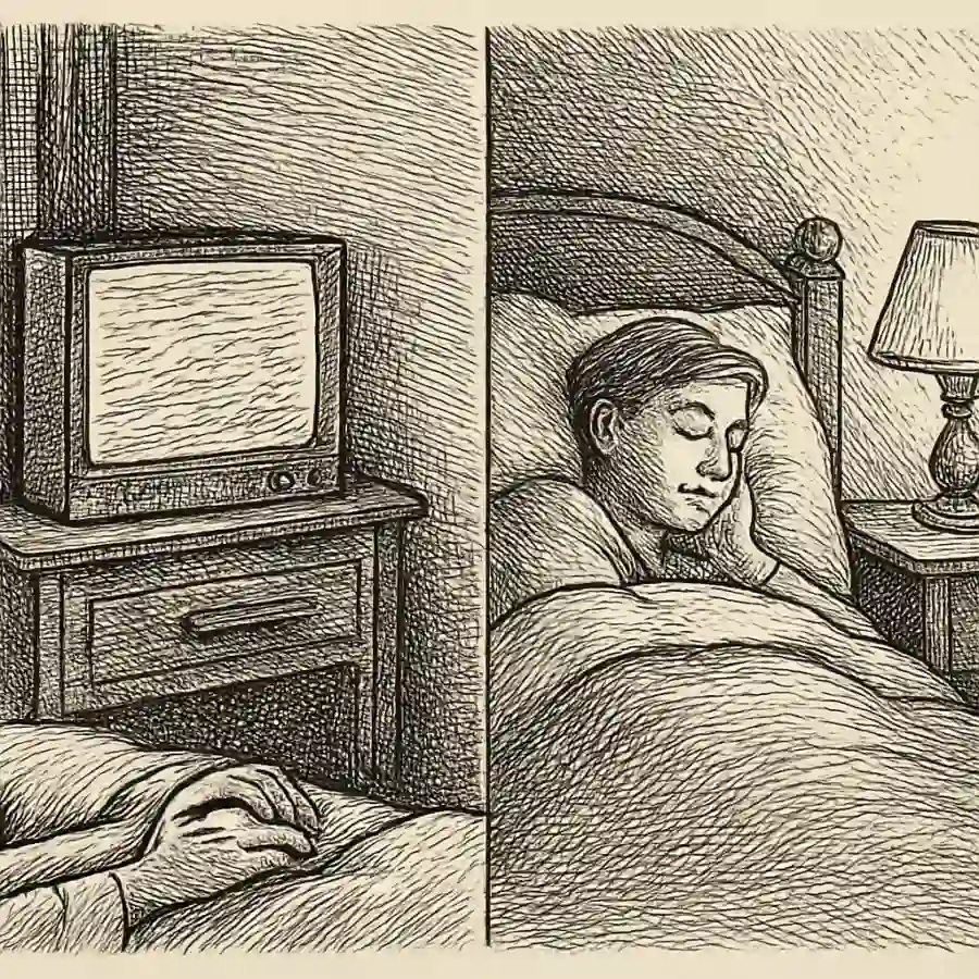 Dormir sin la tele — ilustración Ilustración en grabado sobre Dormir sin la tele