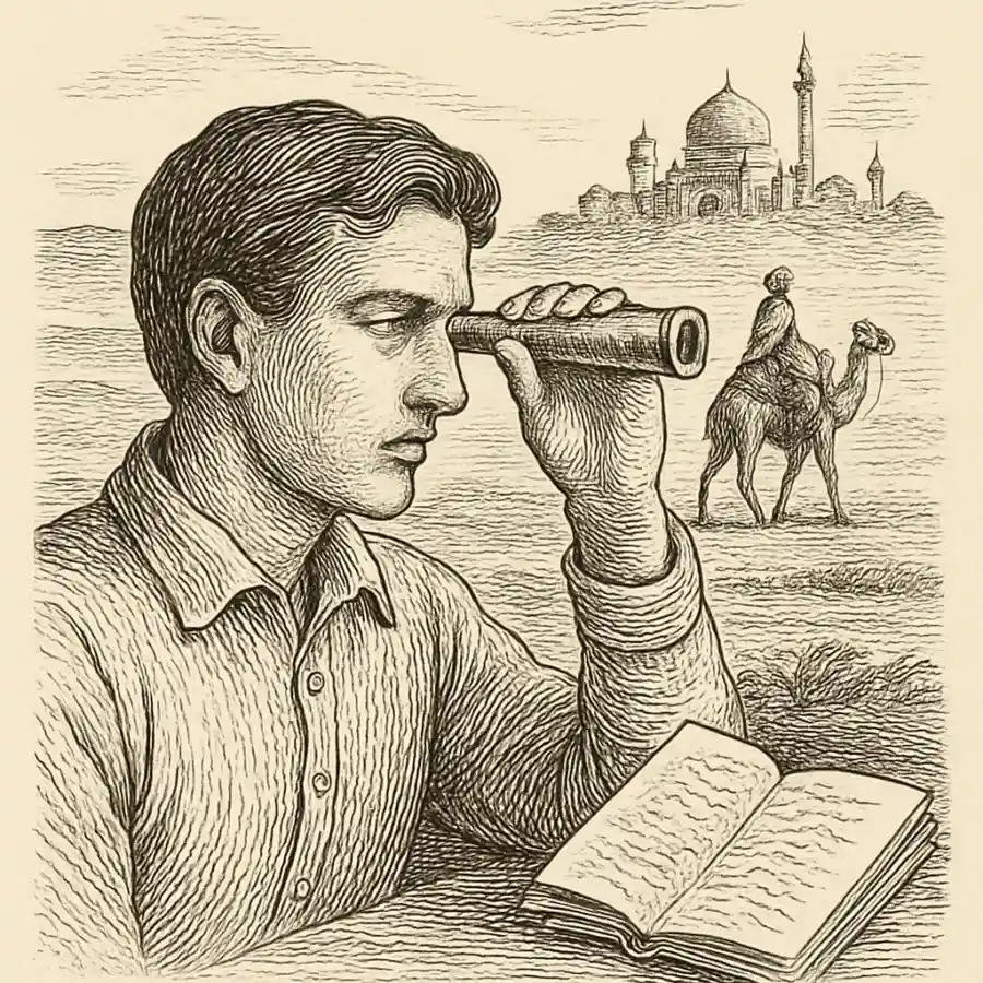 Mirar lejos, borrarse cerca — ilustración Ilustración en grabado sobre Mirar lejos, borrarse cerca
