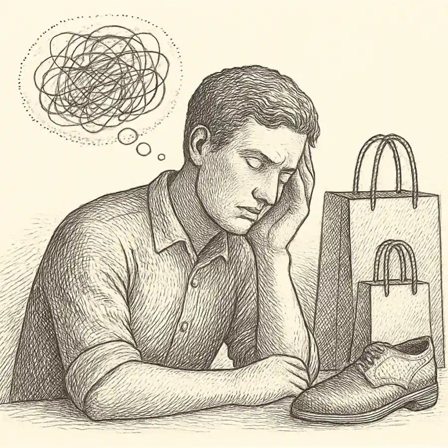 Sentir más, comprar menos — ilustración Ilustración en grabado sobre Sentir más, comprar menos