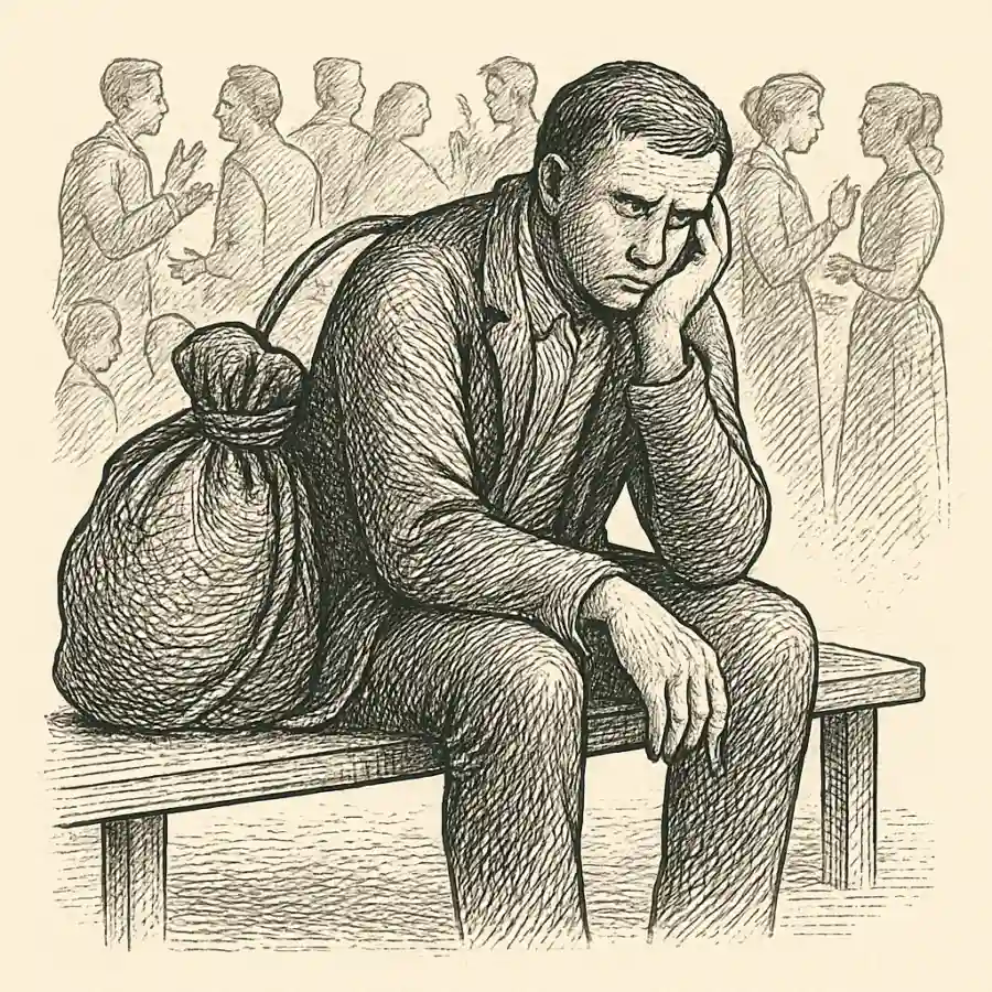 La soledad no deseada pesa — ilustración Ilustración en grabado sobre La soledad no deseada pesa
