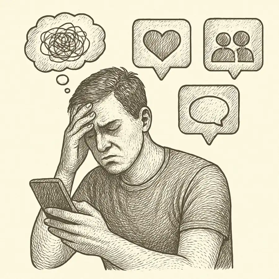 El precio mental de las redes sociales — ilustración Ilustración en grabado sobre El precio mental de las redes sociales