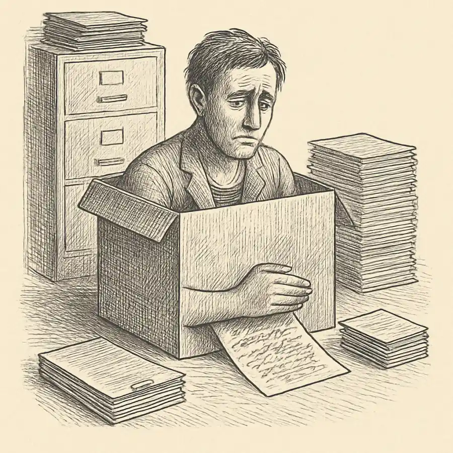Existir en una casilla — ilustración Ilustración en grabado sobre Existir en una casilla
