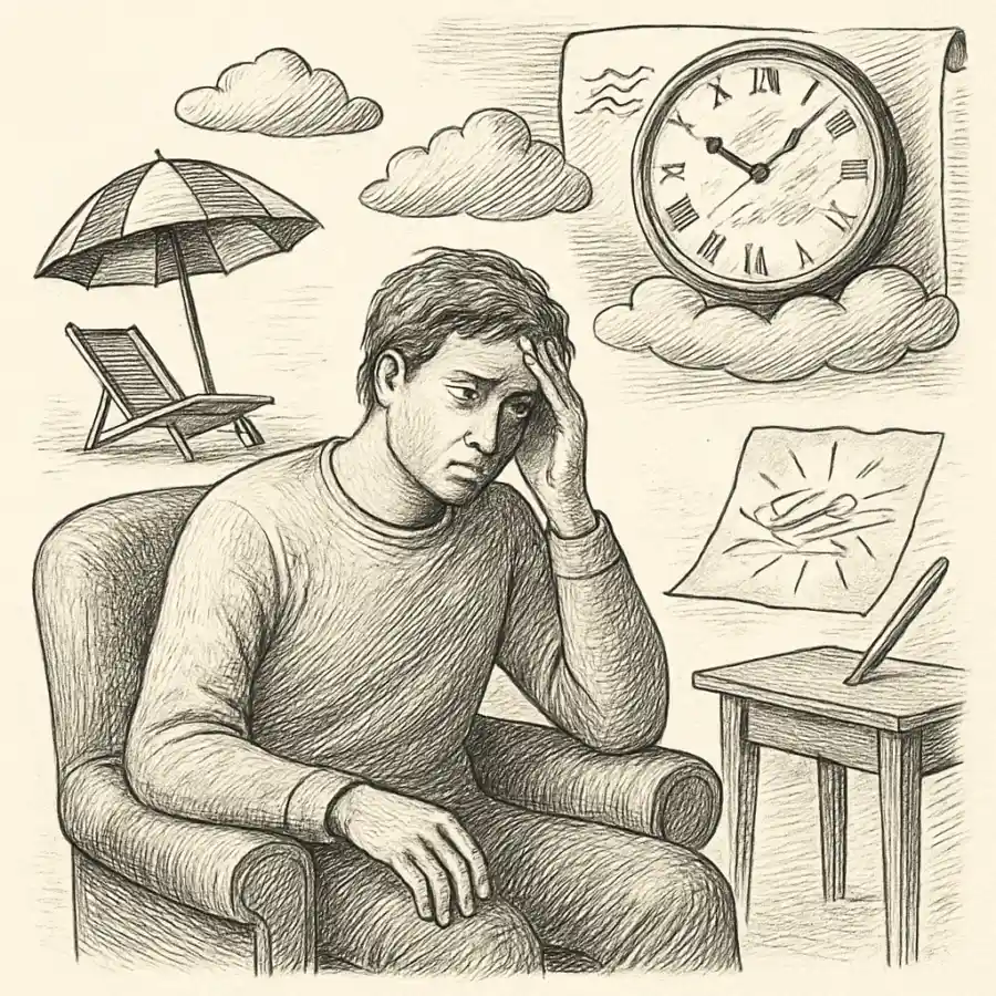 Ilustración en grabado sobre La paradoja del tiempo libre que agobia