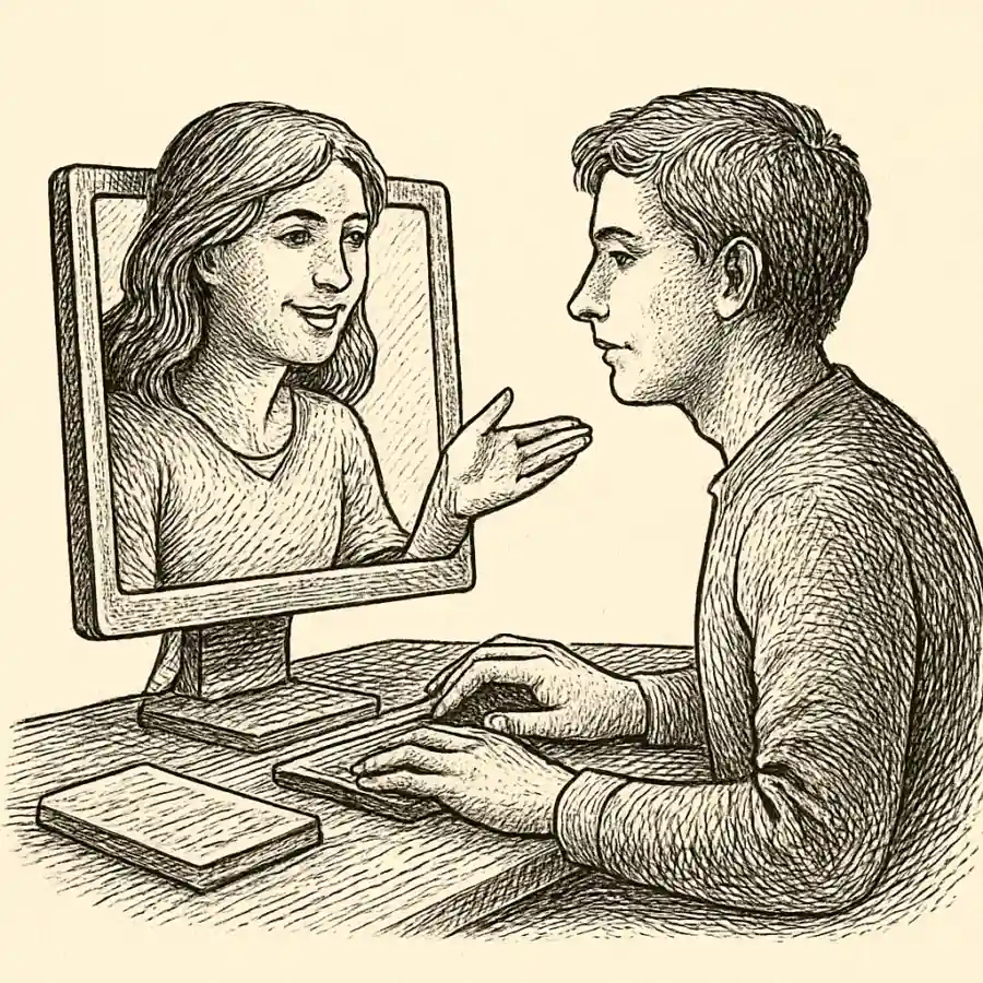 Ilustración en grabado sobre Relaciones parasociales que parecen amistad