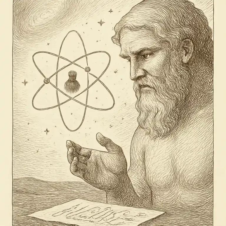 Ilustración en grabado sobre Si para un gigante cósmico fuéramos física cuántica