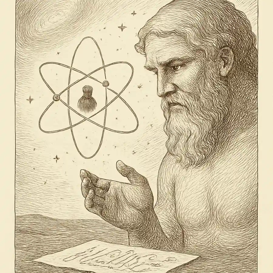 Ilustración en grabado sobre Si para un gigante cósmico fuéramos física cuántica