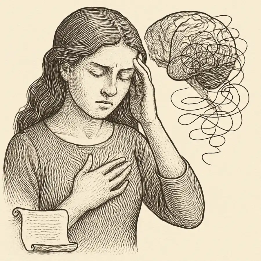 El cuerpo que no sabía escuchar — ilustración Ilustración en grabado sobre El cuerpo que no sabía escuchar