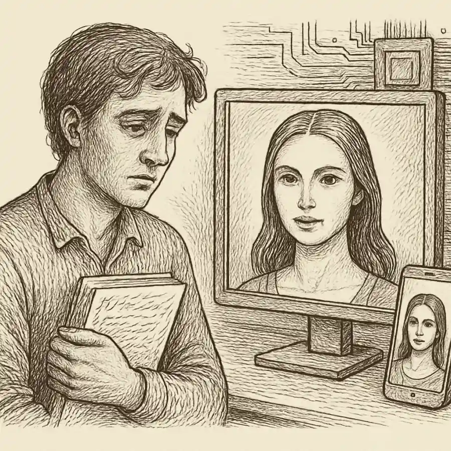 Ilustración en grabado sobre Caras lindas, almas de alquiler