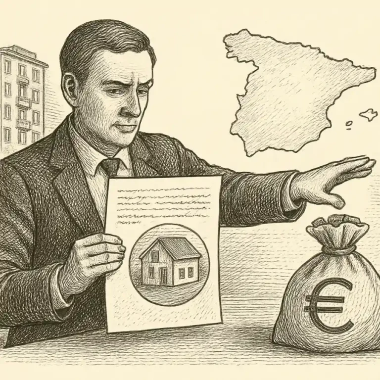 Ilustración en grabado sobre La solución al problema de la vivienda en España