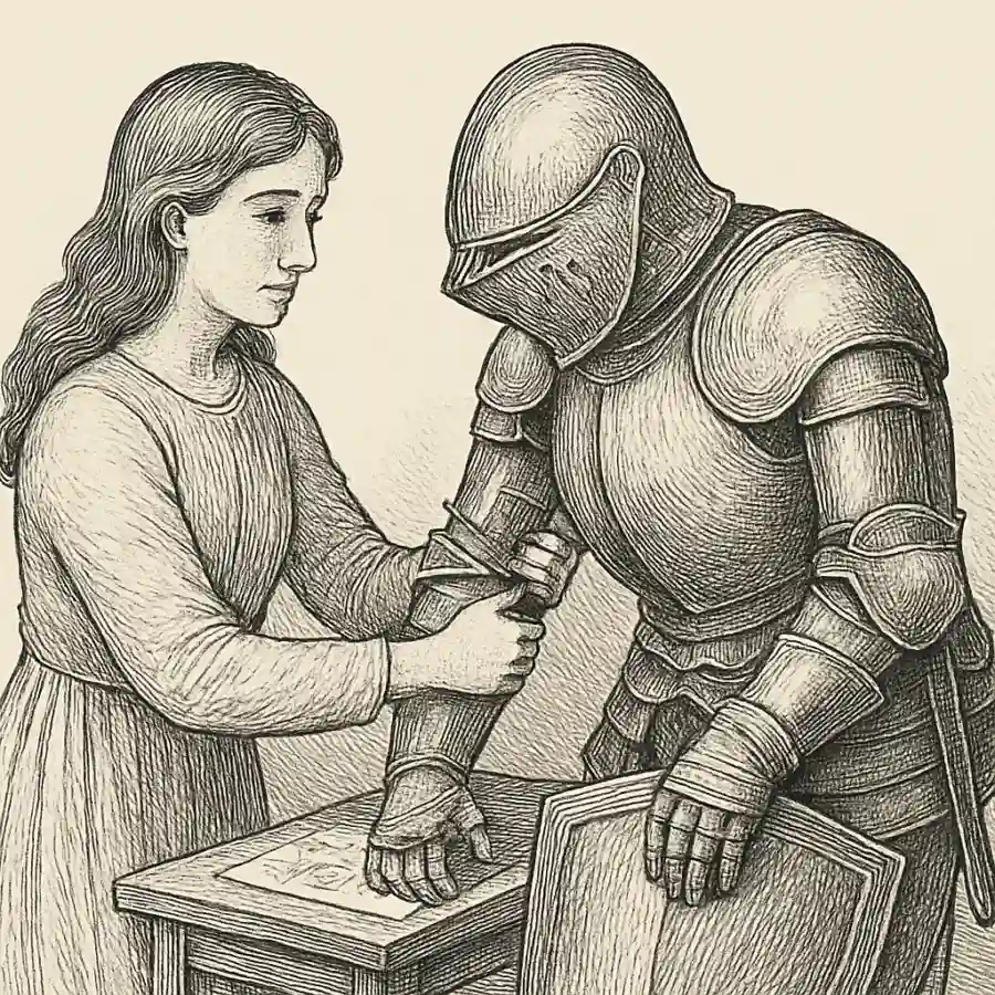La armadura también pesa — ilustración Ilustración en grabado sobre La armadura también pesa