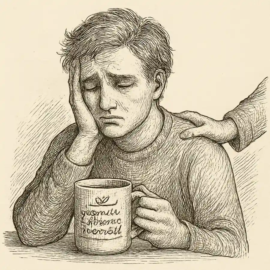 La taza no me cura — ilustración Ilustración en grabado sobre La taza no me cura