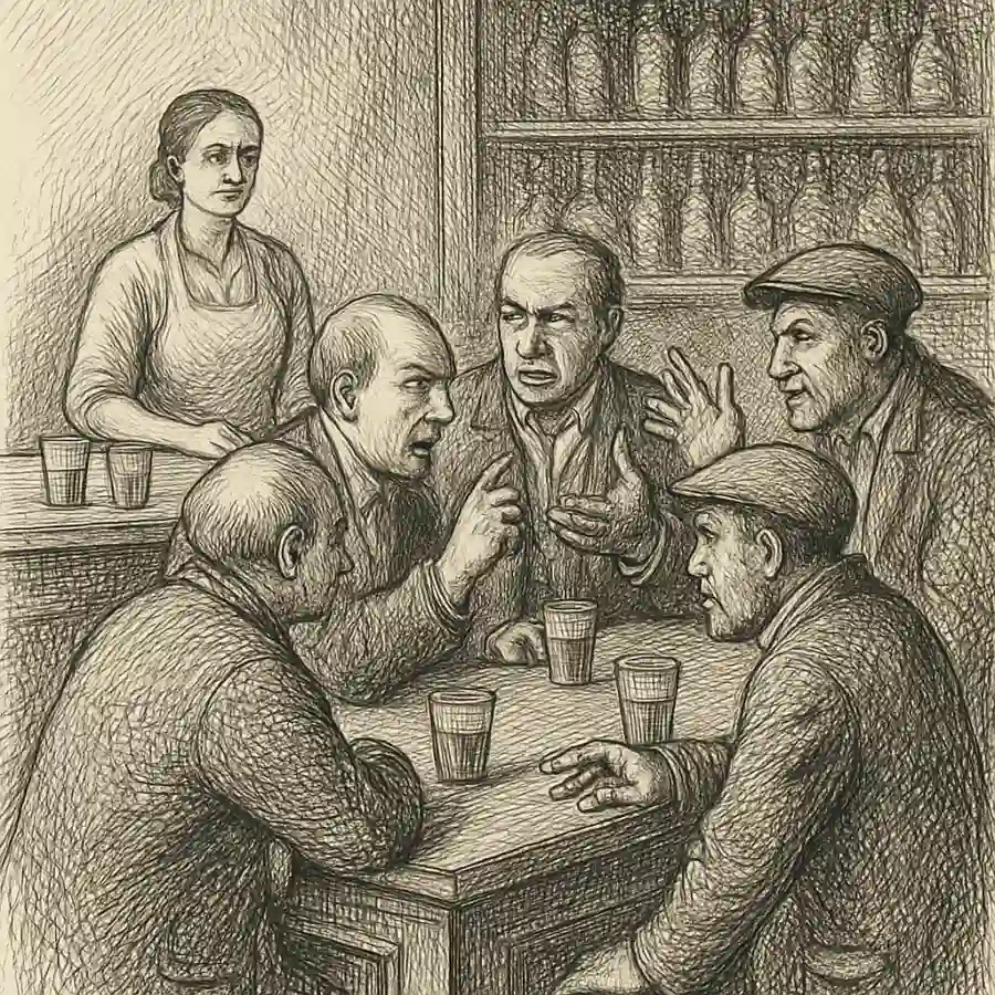 El parlamento del mostrador — ilustración Ilustración en grabado sobre El parlamento del mostrador
