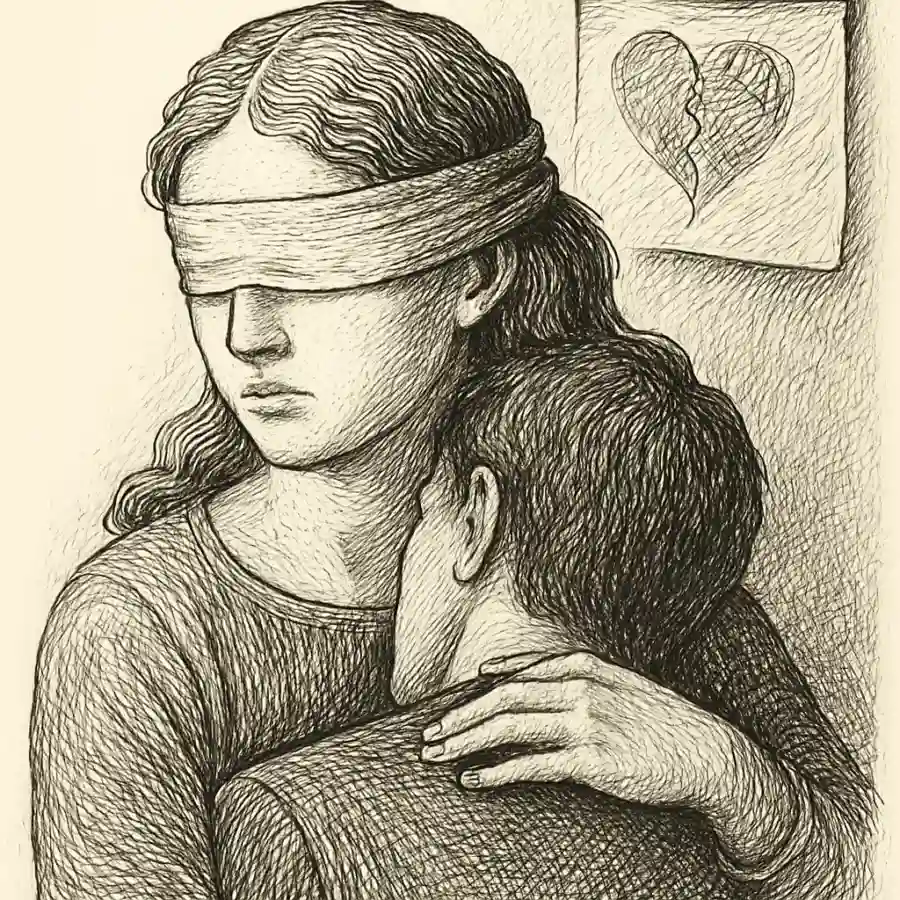 Querer con los ojos cerrados — ilustración Ilustración en grabado sobre Querer con los ojos cerrados