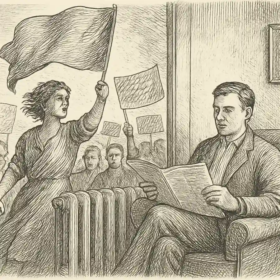 Revolución con calefacción central — ilustración Ilustración en grabado sobre Revolución con calefacción central