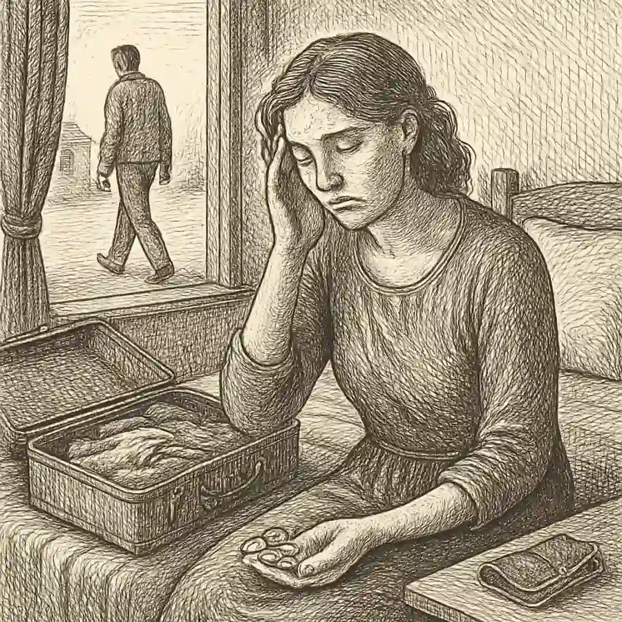Separarse cuando no tienes dinero — ilustración Ilustración en grabado sobre Separarse cuando no tienes dinero