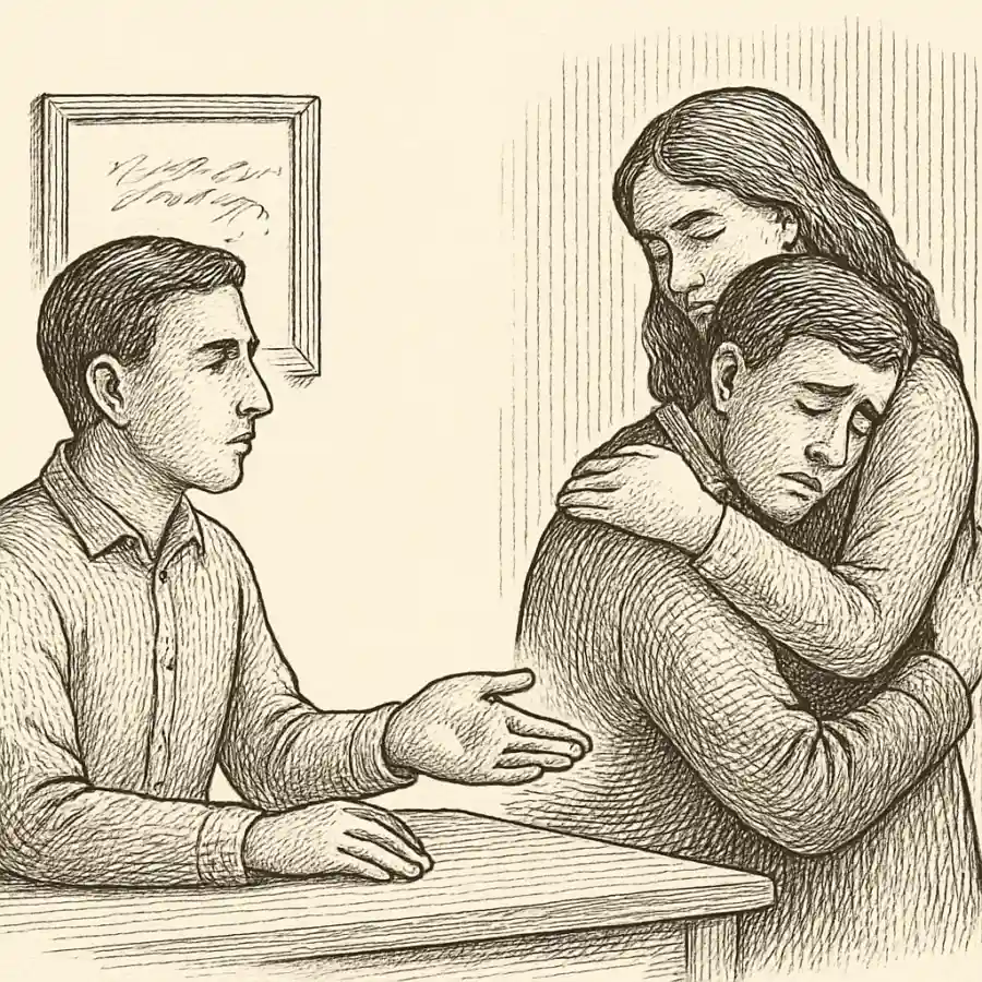 Empatía sin abrazo — ilustración Ilustración en grabado sobre Empatía sin abrazo