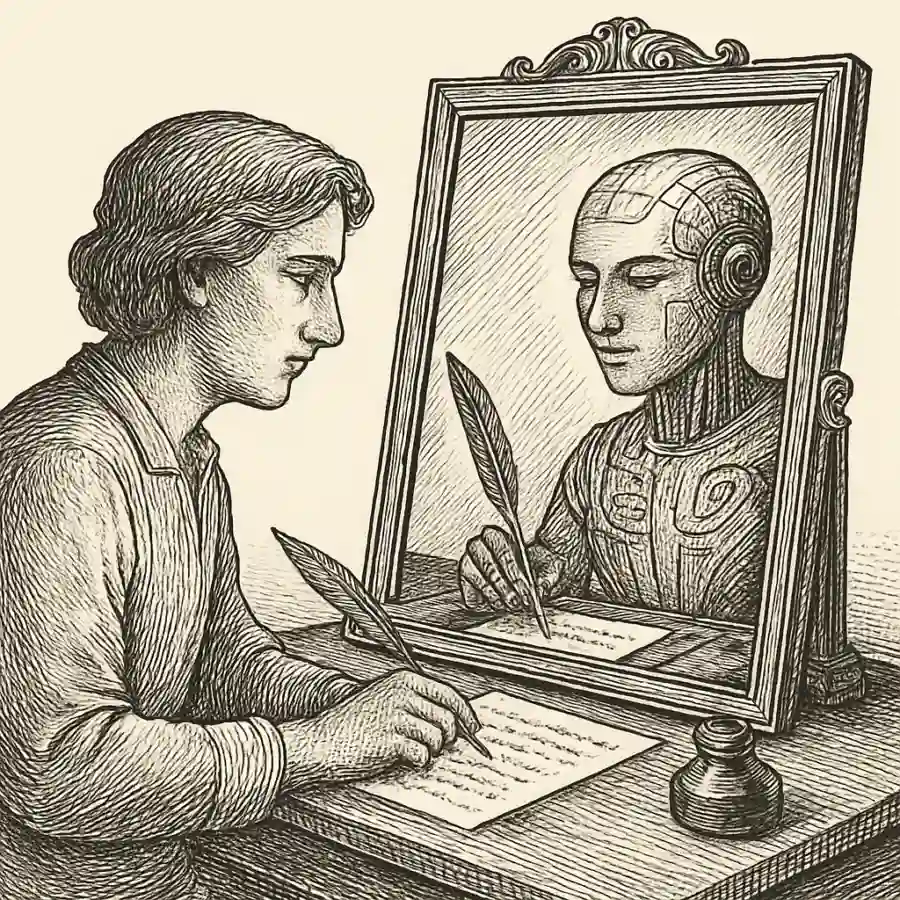El espejo que escribe — ilustración Ilustración en grabado sobre El espejo que escribe