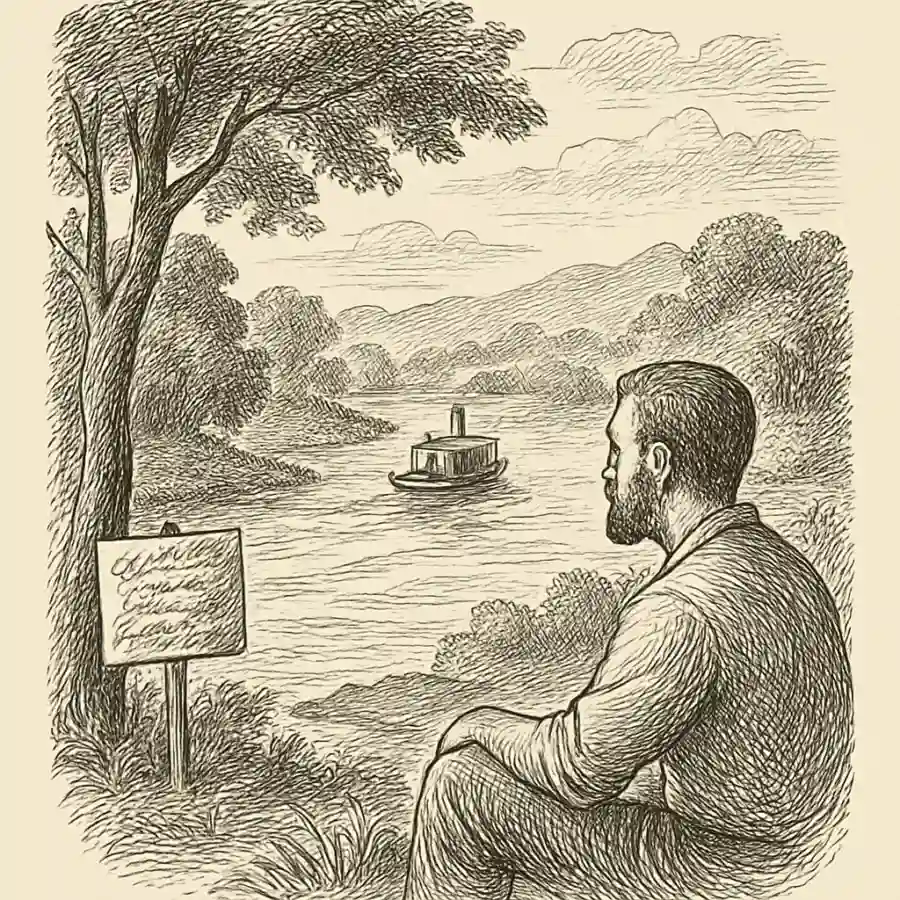 El río que me enseñó a no tener prisa — ilustración Ilustración en grabado sobre El río que me enseñó a no tener prisa