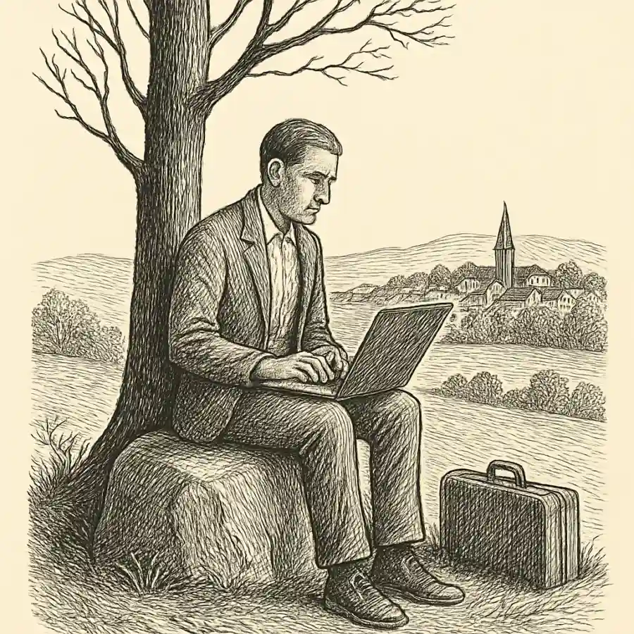 Vivir en cualquier parte, pertenecer a ninguna — ilustración Ilustración en grabado sobre Vivir en cualquier parte, pertenecer a ninguna