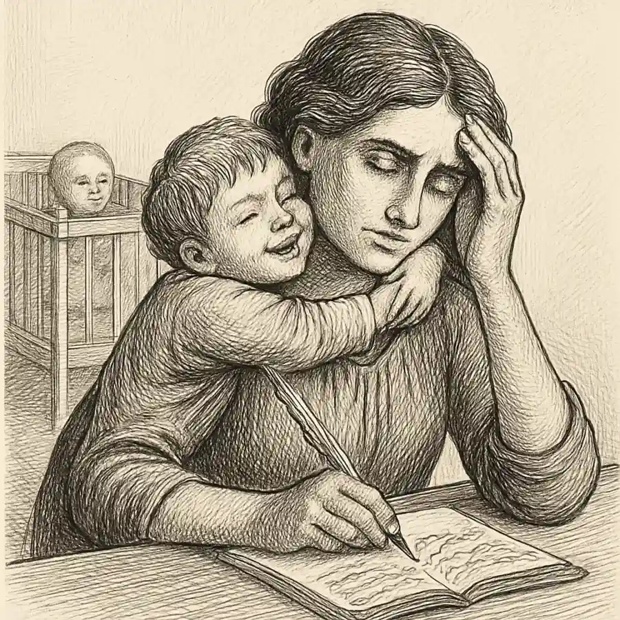 Buena mamá, persona a ratos — ilustración Ilustración en grabado sobre Buena mamá, persona a ratos