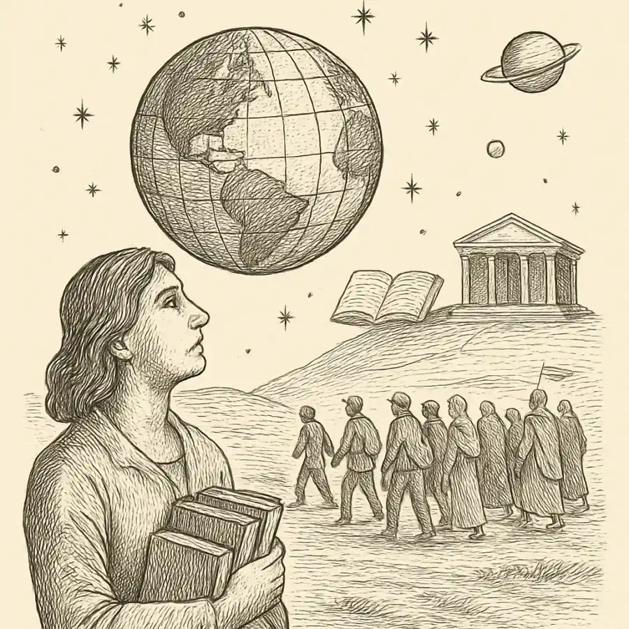 Espacio del conocimiento como nuevo lugar común — ilustración Ilustración en grabado sobre Espacio del conocimiento como nuevo lugar común