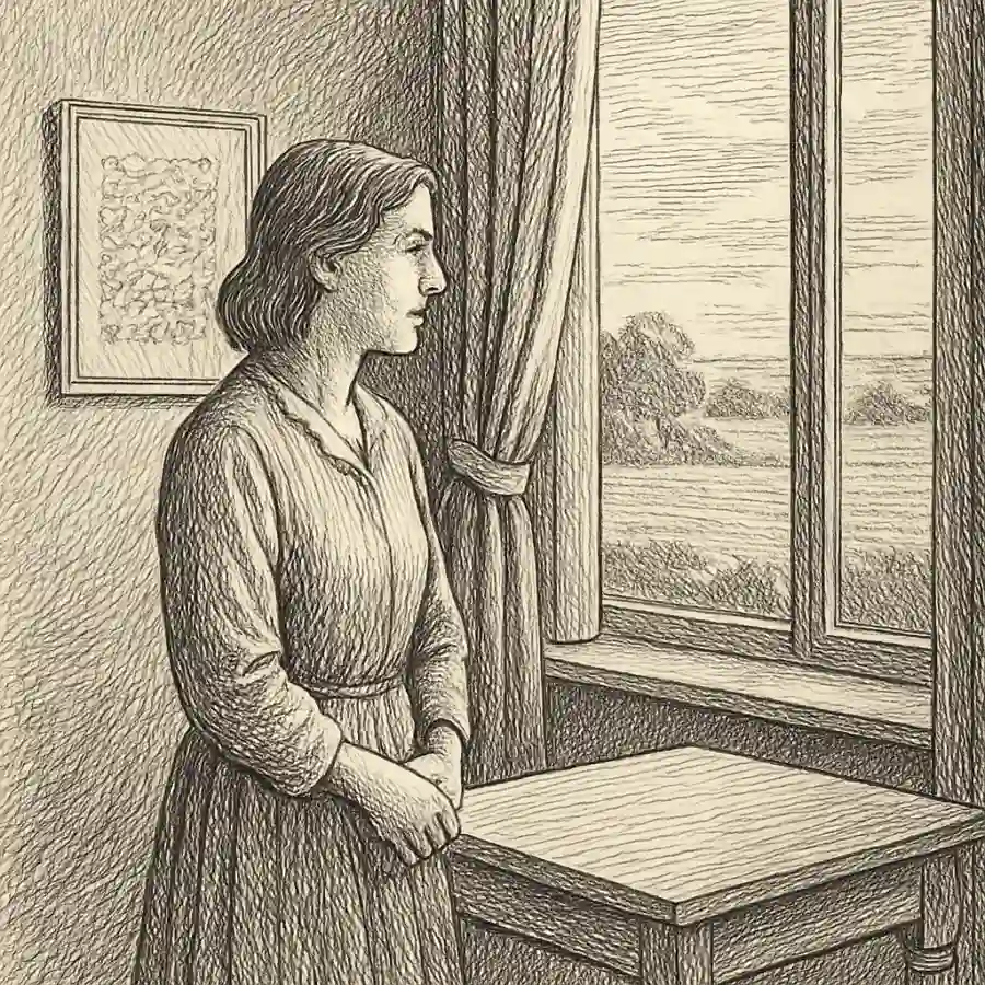 La mesa junto a la ventana — ilustración Ilustración en grabado sobre La mesa junto a la ventana